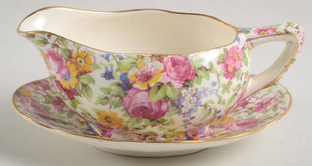 Summertime (Pre 1960, Cream Background, Gold Trim) Mint Boat & Stand