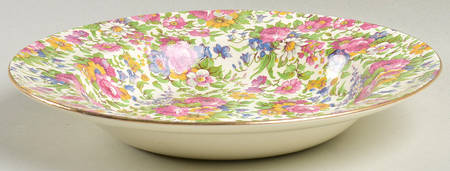 Summertime (Pre 1960, Cream Background, Gold Trim) Rim Soup Bowl