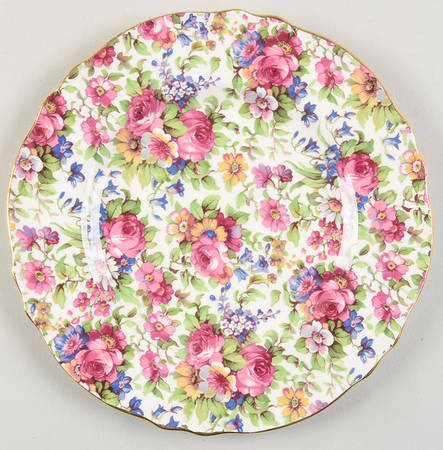 Summertime (Pre 1960, Cream Background, Gold Trim) Dessert/Pie Plate