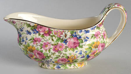 Summertime (Pre 1960, Cream Background, Gold Trim) Gravy Boat