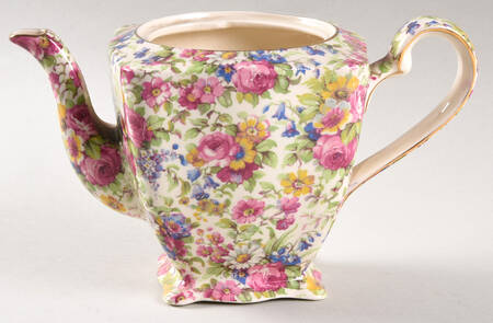 Summertime (Pre 1960, Cream Background, Gold Trim) 3 Cup Ascot Teapot No Lid by Royal Winton