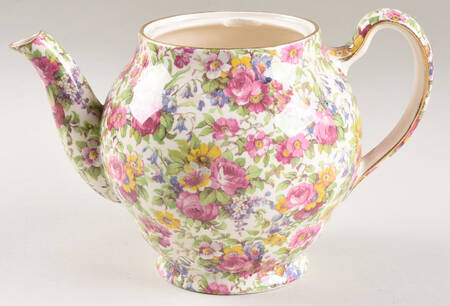 Summertime (Pre 1960, Cream Background, Gold Trim) Unknown Shape #1 Teapot No Lid