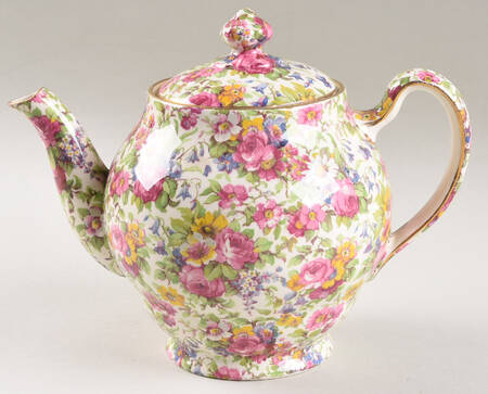 Summertime (Pre 1960, Cream Background, Gold Trim) Unknown Shape #1 Teapot & Lid