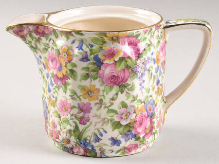 Summertime (Pre 1960, Cream Background, Gold Trim) Small Hot Water Jug No Lid
