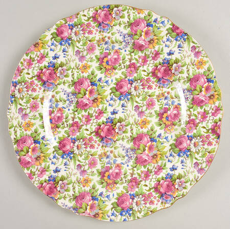 Summertime (Pre 1960, Cream Background, Gold Trim) Large Athena Dinner Plate