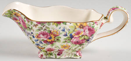 Summertime (Pre 1960, Cream Background, Gold Trim) Gravy Boat