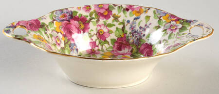 Summertime (Pre 1960, Cream Background, Gold Trim) 6" Oval Nut Dish