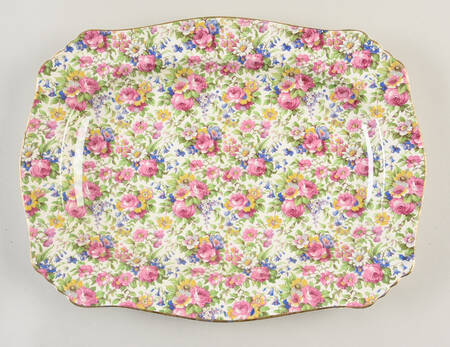 Summertime (Pre 1960, Cream Background, Gold Trim) 14" Ascot Rectangular Platter