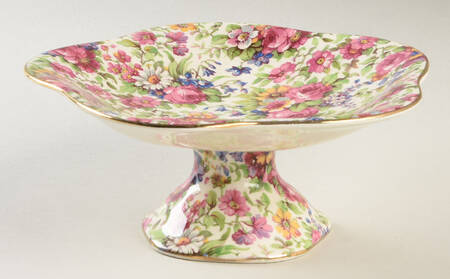Summertime (Pre 1960, Cream Background, Gold Trim) Footed Bon Bon