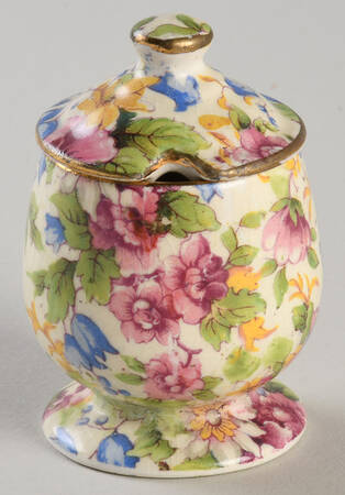 Summertime (Pre 1960, Cream Background, Gold Trim) Cloverleaf Mustard with Lid