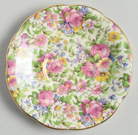 Summertime (Pre 1960, Cream Background, Gold Trim) Underplate for Ascot Mayonaise Bowl