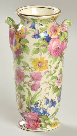 Summertime (Pre 1960, Cream Background, Gold Trim) 3" Pekin Bud Vase
