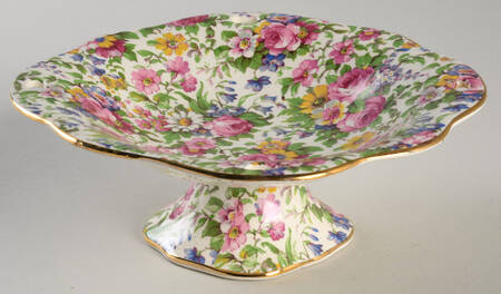Summertime (Pre 1960, Cream Background, Gold Trim) Footed Bon Bon