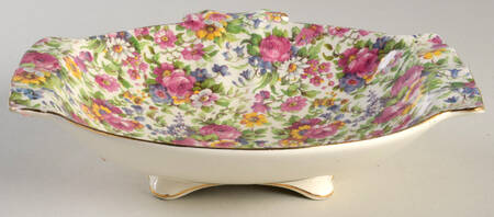 Summertime (Pre 1960, Cream Background, Gold Trim) Large Square Fruit Bowl