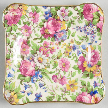 Summertime (Pre 1960, Cream Background, Gold Trim) 4" Square Coaster