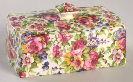 Summertime (Pre 1960, Cream Background, Gold Trim) Lid for Butter/Cheese