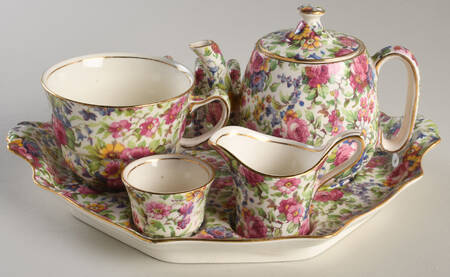 Summertime (Pre 1960, Cream Background, Gold Trim) 6-Piece Breakfast Set (Flat Cup)