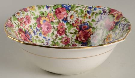 Summertime (Pre 1960, Cream Background, Gold Trim) Square Cereal Bowl