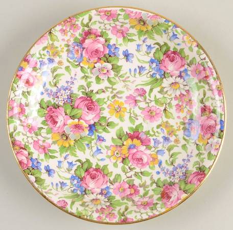 Summertime (Pre 1960, Cream Background, Gold Trim) Saucer for Footed Cup