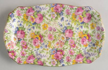 Summertime (Pre 1960, Cream Background, Gold Trim) Tray for Ascot Creamer & Open Sugar by Royal Winton