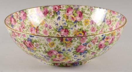 Summertime (Pre 1960, Cream Background, Gold Trim) 9" Salad Serving Bowl