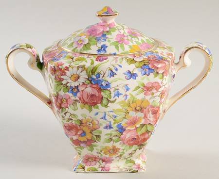 Summertime (Pre 1960, Cream Background, Gold Trim) Ascot Sugar Bowl & Lid