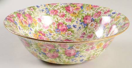 Summertime (Pre 1960, Cream Background, Gold Trim) 8" Round Vegetable Bowl