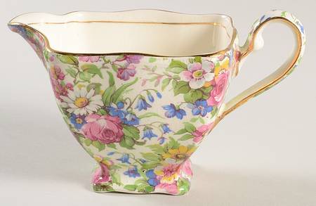 Summertime (Pre 1960, Cream Background, Gold Trim) Large Ascot Creamer