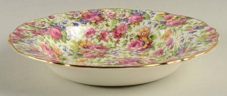 Summertime (Pre 1960, Cream Background, Gold Trim) Rim Soup Bowl