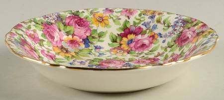Summertime (Pre 1960, Cream Background, Gold Trim) Fruit/Dessert (Sauce) Bowl