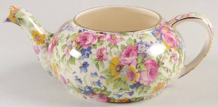 Summertime (Pre 1960, Cream Background, Gold Trim) Mini Stacking Teapot No Lid