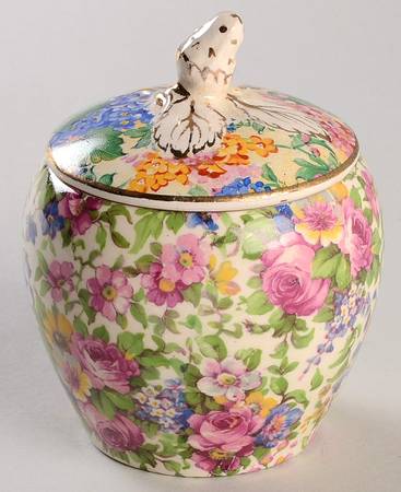 Summertime (Pre 1960, Cream Background, Gold Trim) Jam/Jelly & Lid