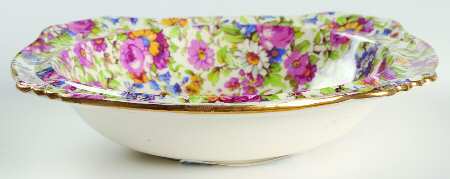 Summertime (Pre 1960, Cream Background, Gold Trim) Square Cereal Bowl