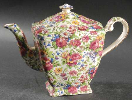 Summertime (Pre 1960, Cream Background, Gold Trim) 3 Cup Ascot Teapot & Lid by Royal Winton