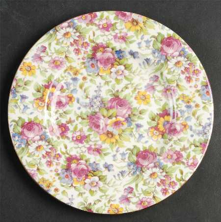 Summertime (Pre 1960, Cream Background, Gold Trim) Dessert/Pie Plate
