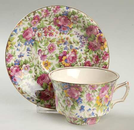 Summertime (Pre 1960, Cream Background, Gold Trim) Flat Cup & Saucer Set