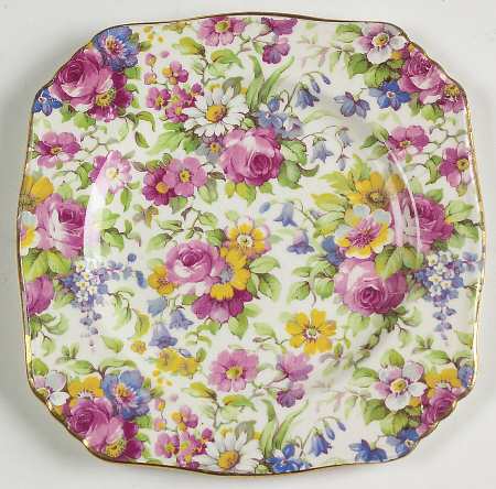 Summertime (Pre 1960, Cream Background, Gold Trim) Small Square Bread & Butter Plate