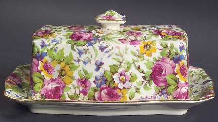 Summertime (Pre 1960, Cream Background, Gold Trim) Covered Butter/Cheese