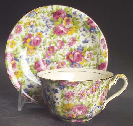 Summertime (Pre 1960, Cream Background, Gold Trim) Breakfast Cup & Saucer Set