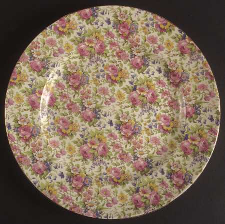 Summertime (Pre 1960, Cream Background, Gold Trim) 11" Bread & Butter Service Plate (Chop Plate) by Royal Winton