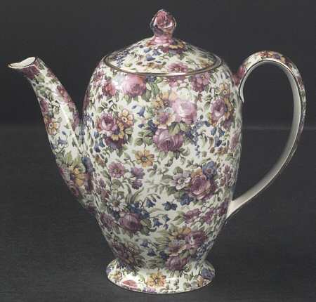 Summertime (Pre 1960, Cream Background, Gold Trim) Albans Shape Coffee Pot & Lid