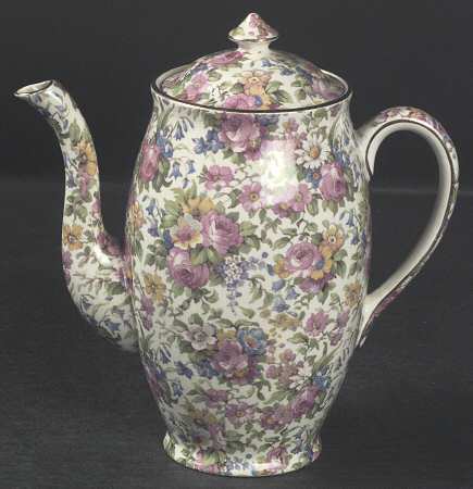 Summertime (Pre 1960, Cream Background, Gold Trim) Perth Shape Coffee Pot & Lid