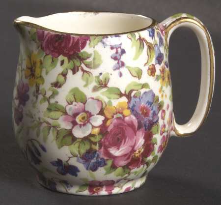 Summertime (Pre 1960, Cream Background, Gold Trim) Breakfast Set, Individual Creamer Only by Royal Winton
