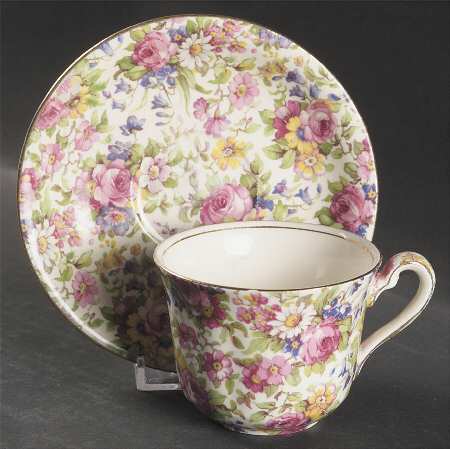 Summertime (Pre 1960, Cream Background, Gold Trim) Ascot Shape Flat Cup & Saucer Set