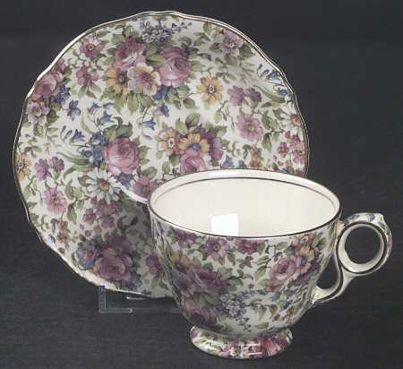Summertime (Pre 1960, Cream Background, Gold Trim) Raleigh Footed Cup & Saucer Set