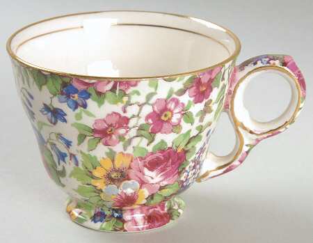 Summertime (Pre 1960, Cream Background, Gold Trim) Raleigh Footed Demitasse Cup