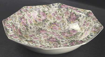 Summertime (Pre 1960, Cream Background, Gold Trim) 9" Large Octagonal Fruit Bowl