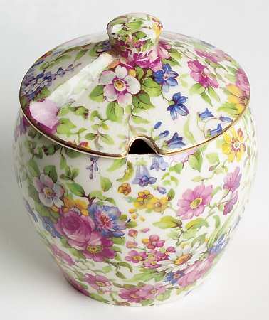 Summertime (Pre 1960, Cream Background, Gold Trim) Jam/Jelly & Lid