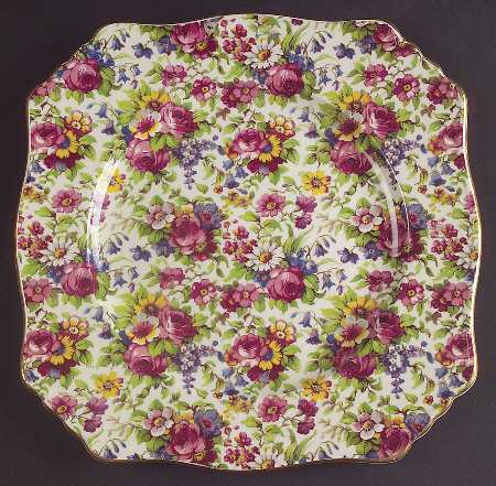 Summertime (Pre 1960, Cream Background, Gold Trim) Square Luncheon Plate