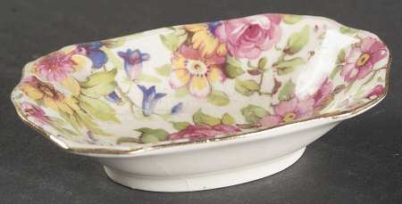 Summertime (Pre 1960, Cream Background, Gold Trim) Individual Nut Dish